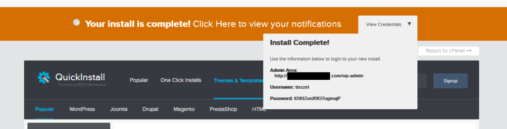 WordPress Installation Completed